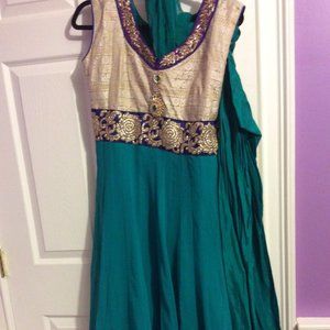Beautiful Teal and Gold Indian Dress